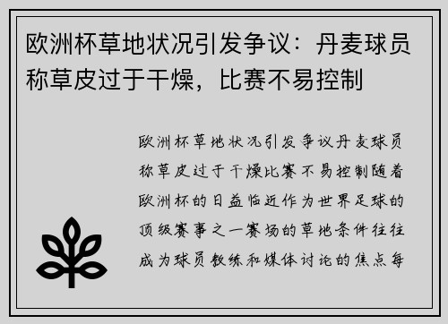 欧洲杯草地状况引发争议：丹麦球员称草皮过于干燥，比赛不易控制
